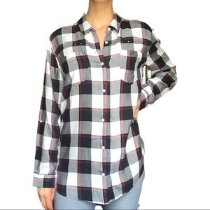 Como vintage long sleeve plaid shirt with studs